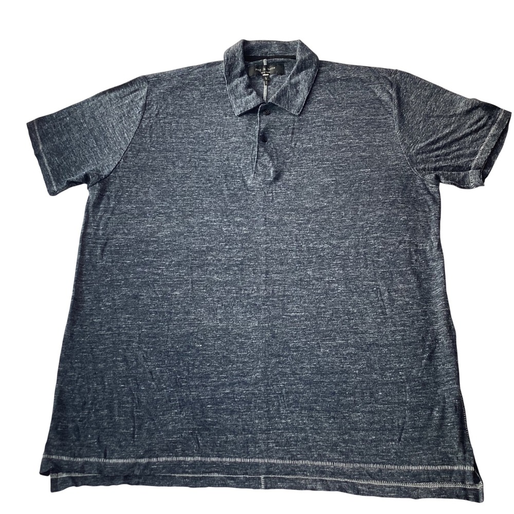 Rag & Bone Mens Gray Linen Slub Knit Short Sleeve Polo Shirt Large CUT 18685
